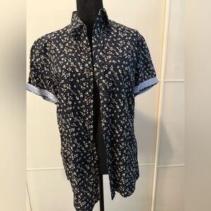 Men’s Floral Navy Button-Up Shirt- Rue Saint-Patrick